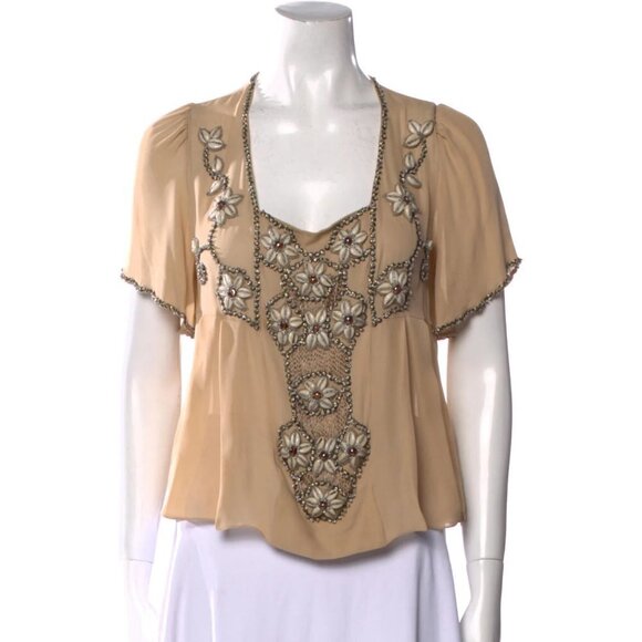 Designer Matthew Williamson Beaded Flounce Sleeve Sea Shell Top b84 - Picture 11 of 16